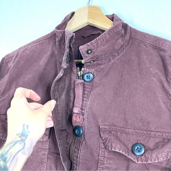 Lucky Brand Utility Cargo Jacket Womens Large Burgundy Cotton Zip And Buttons - Picture 8 of 14